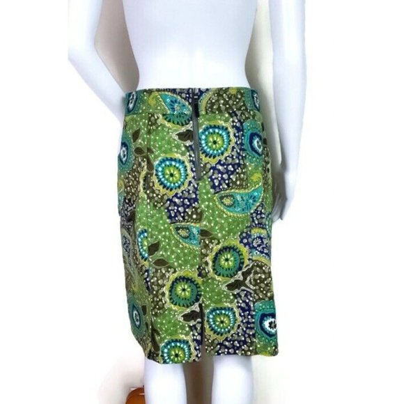Etcetera Green Paisley Cotton Knee Length Straight Pencil Skirt Size 4 - Picture 3 of 9